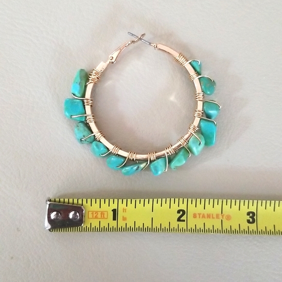 Hand Crafted Boho Turquoise Nugget Wire Wrapped Hoop Earrings - Picture 13 of 14